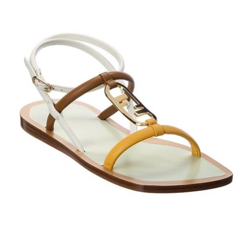 New Fendi Women's O'lock Leather Sandals - White and Tan